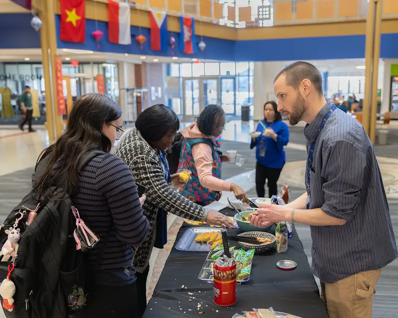 Students gathering at an international programs event