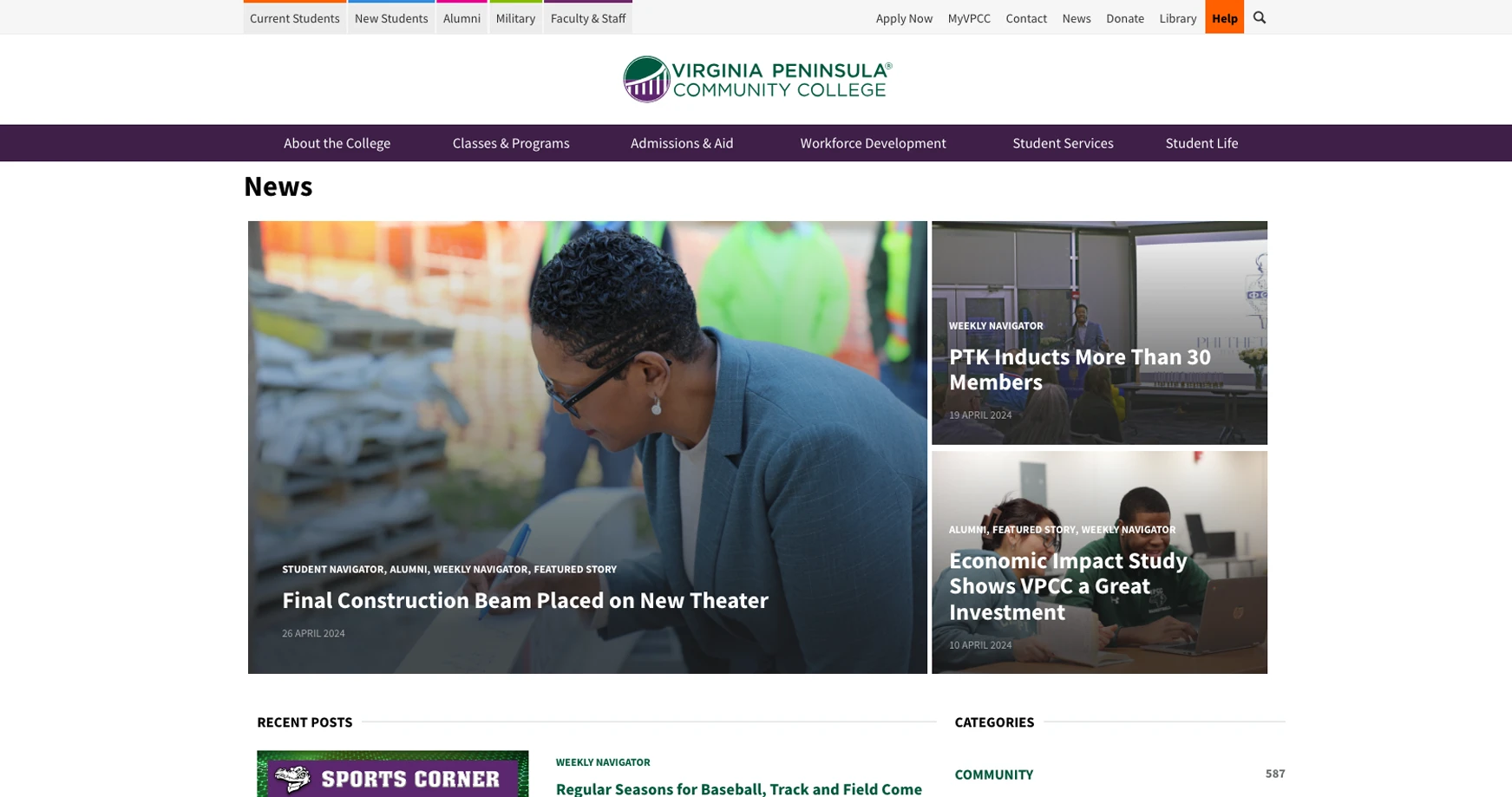 virginia peninsula community college newsroom screenshot