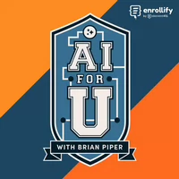 Logo for the "AI for U" podcast featuring Brian Piper, set against a vibrant orange and blue background.