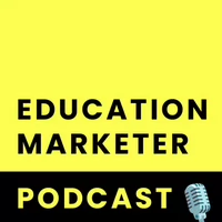 Logo for the Education Marketer Podcast featuring bold text and a microphone graphic.